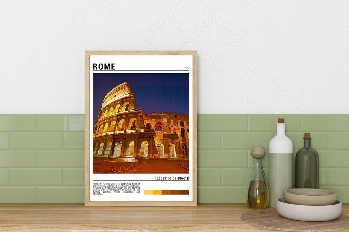 Rome Italy Colosseum at Night Illuminated Arches Photo Poster - Image 3