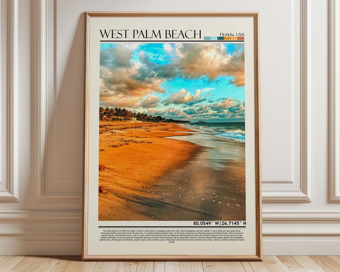 West Palm Beach Florida Sunset Travel Poster Palm Silhouette Photo Art