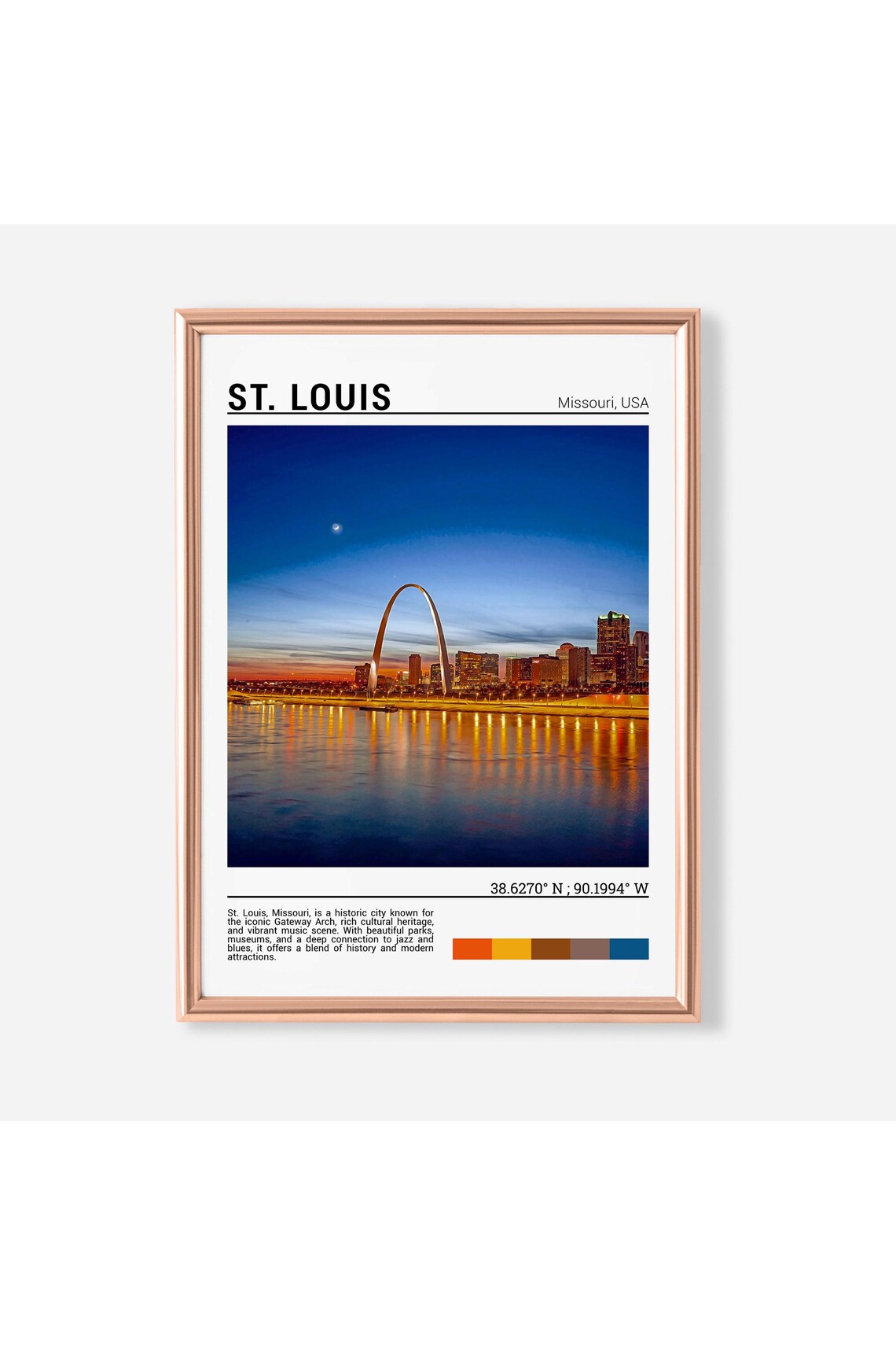 St Louis Missouri Gateway Arch Sunset Mississippi River Travel Poster
