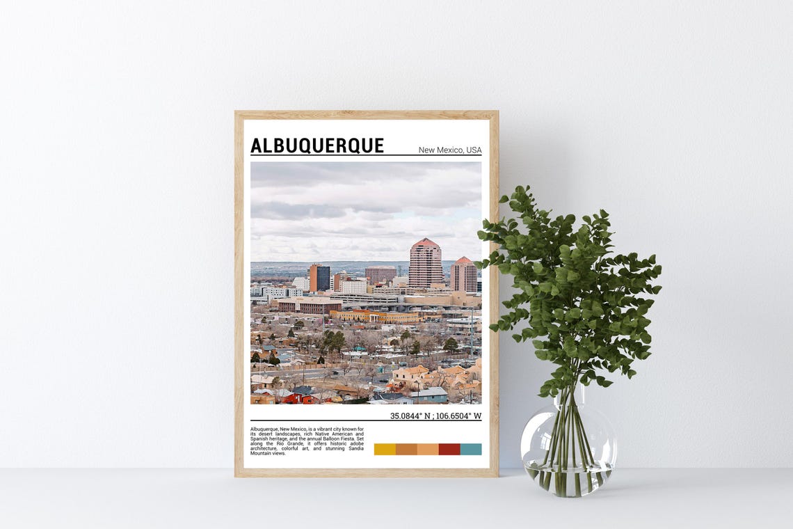 Albuquerque New Mexico Downtown Skyline Desert Cityscape View Poster - Image 4