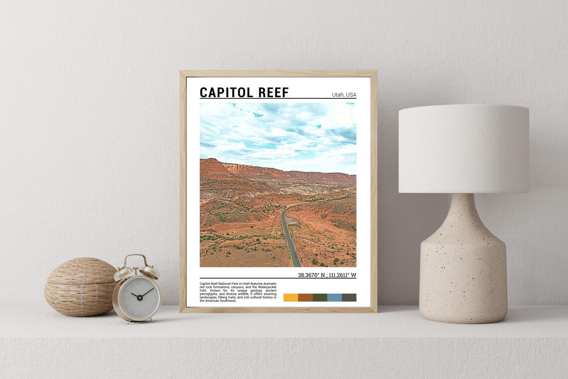 Capitol Reef Utah Red Rock Canyon Desert Road Southwest Poster - Image 2