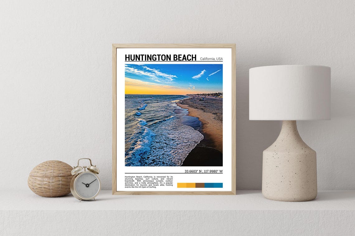 Huntington Beach California Golden Sunset Surf Shore Travel Poster - Image 2