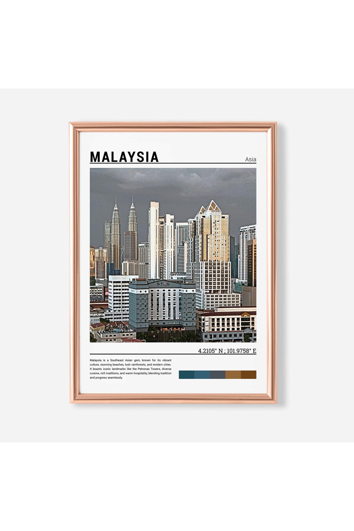Malaysia Kuala Lumpur Petronas Towers Skyline Minimalist Travel Poster