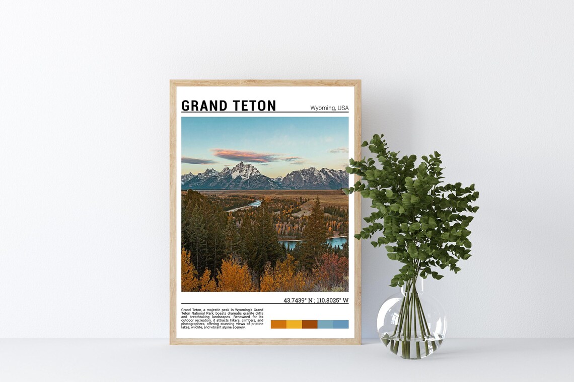 Grand Teton Wyoming Autumn Mountain Peaks Forest Photo Poster - Image 4