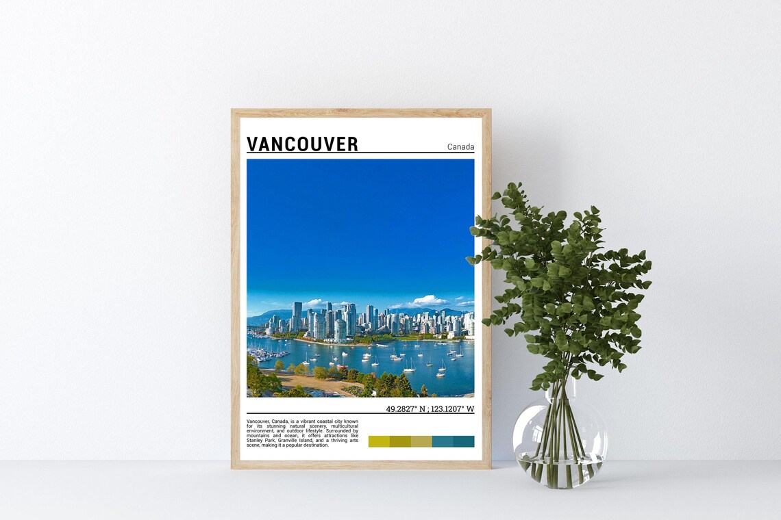 Vancouver Canada Harbor Skyline Sailboats Mountains Travel Poster - Image 4