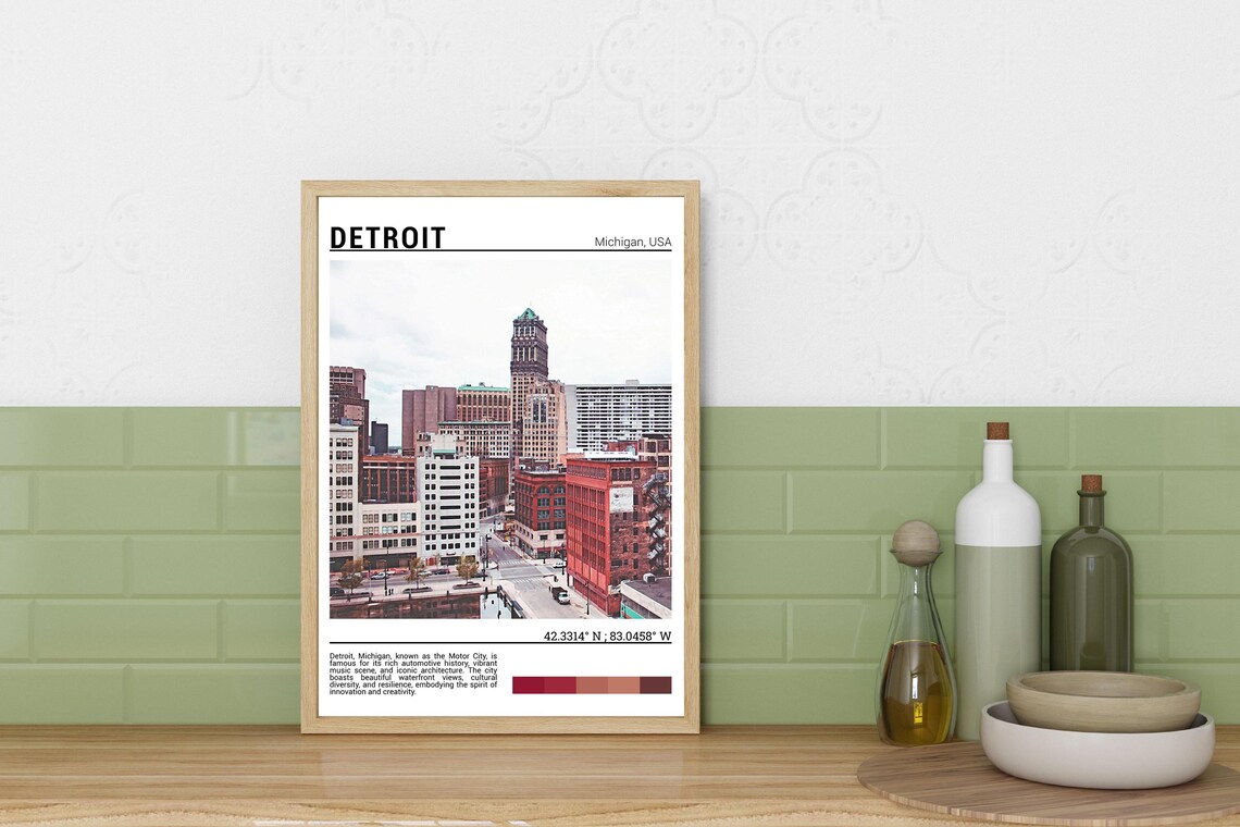 Detroit Travel Poster, Michigan USA Wall Art Print - Image 3