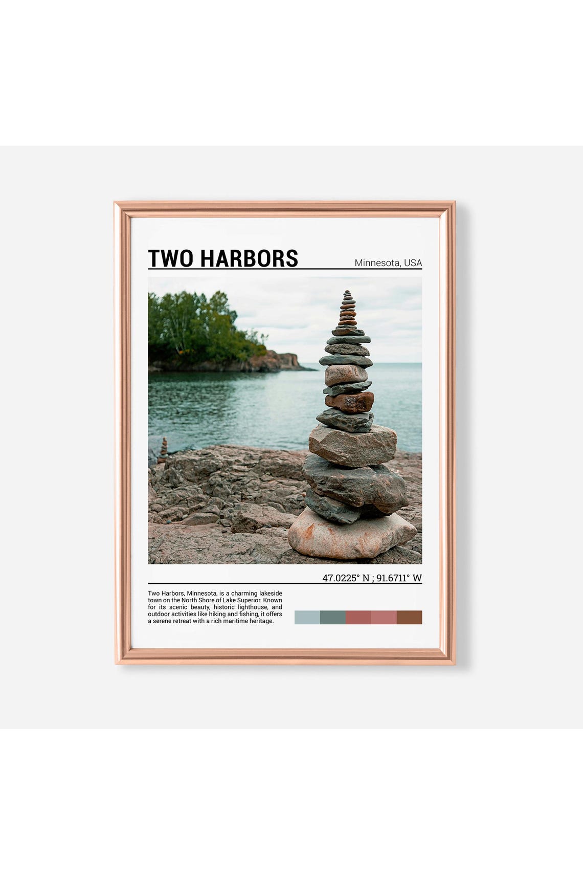 Two Harbors Minnesota Lake Superior Stone Cairn Shore Poster