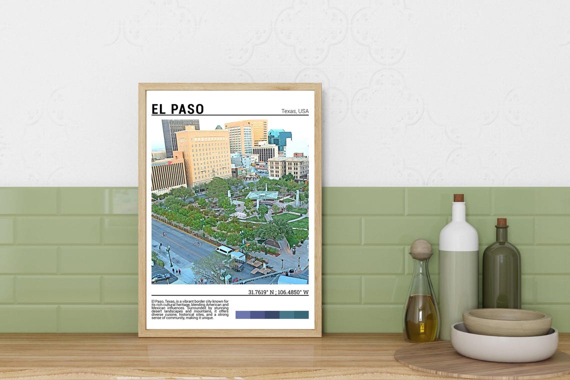El Paso Texas Downtown Plaza Aerial View Sun City Architecture Poster - Image 3