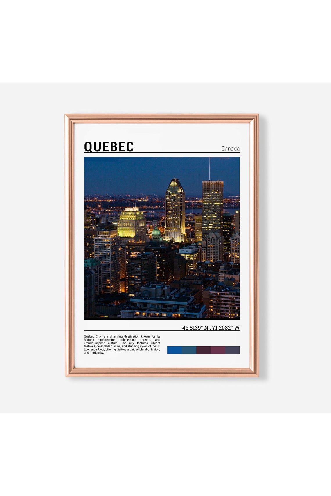 Quebec Canada Night Skyline Glowing Illuminated Towers Photo Poster