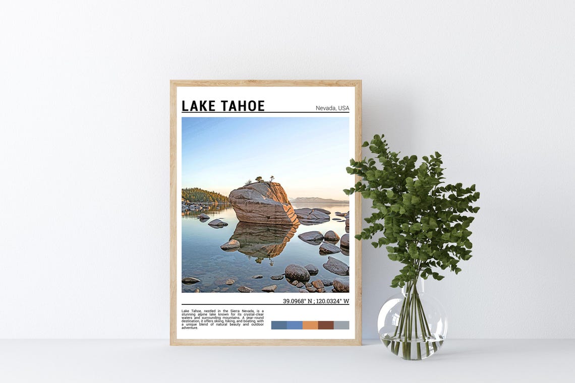 Lake Tahoe Travel Poster Lake Tahoe Wall Art Lake Tahoe Poster Print Lake Tahoe Photo Lake Tahoe Decor Nevada Usa - Image 4