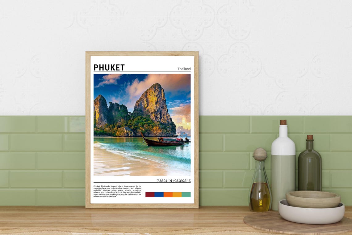 Phuket Thailand Limestone Karsts Longtail Boat Beach Lagoon Poster - Image 3