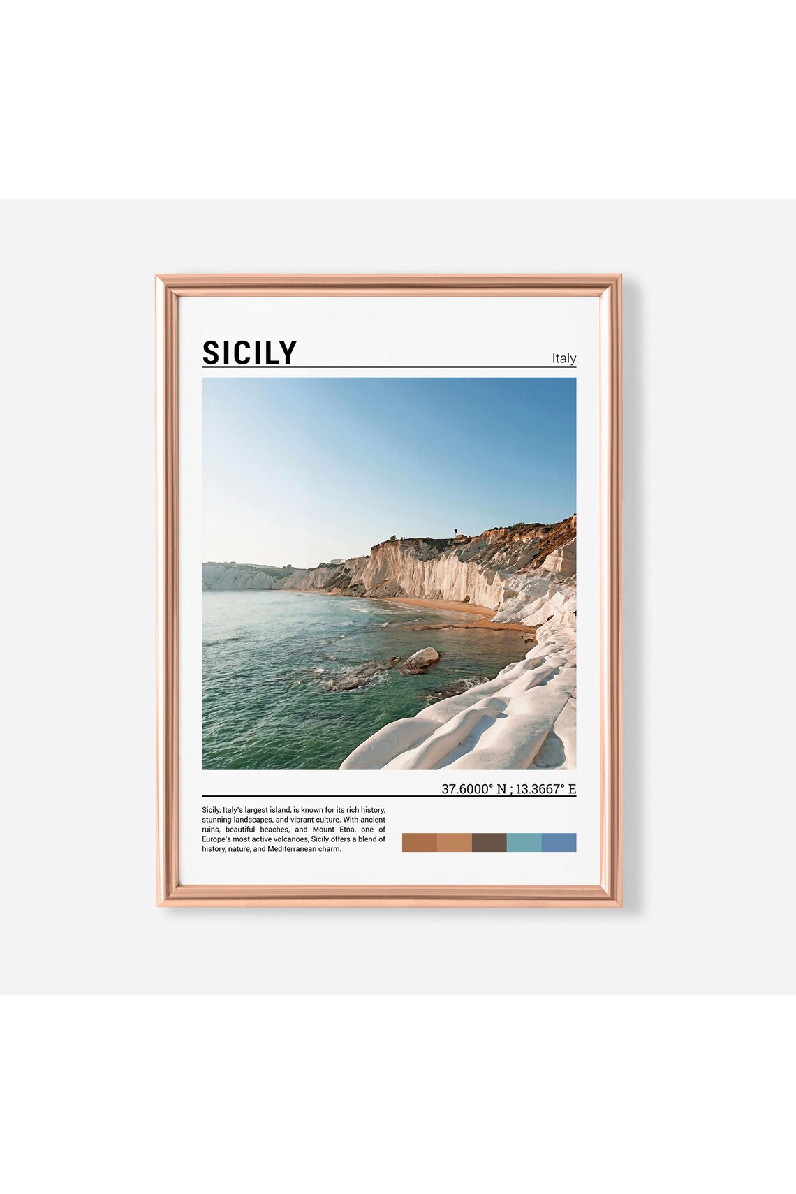 Sicily Italy White Chalk Cliffs Turquoise Beach Coast Poster