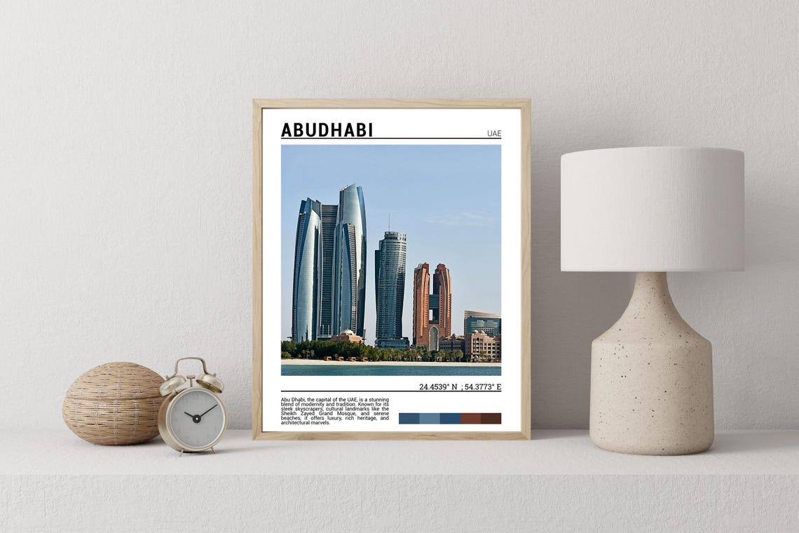 Abu Dhabi UAE Modern Skyscrapers Waterfront Skyline Travel Poster - Image 2