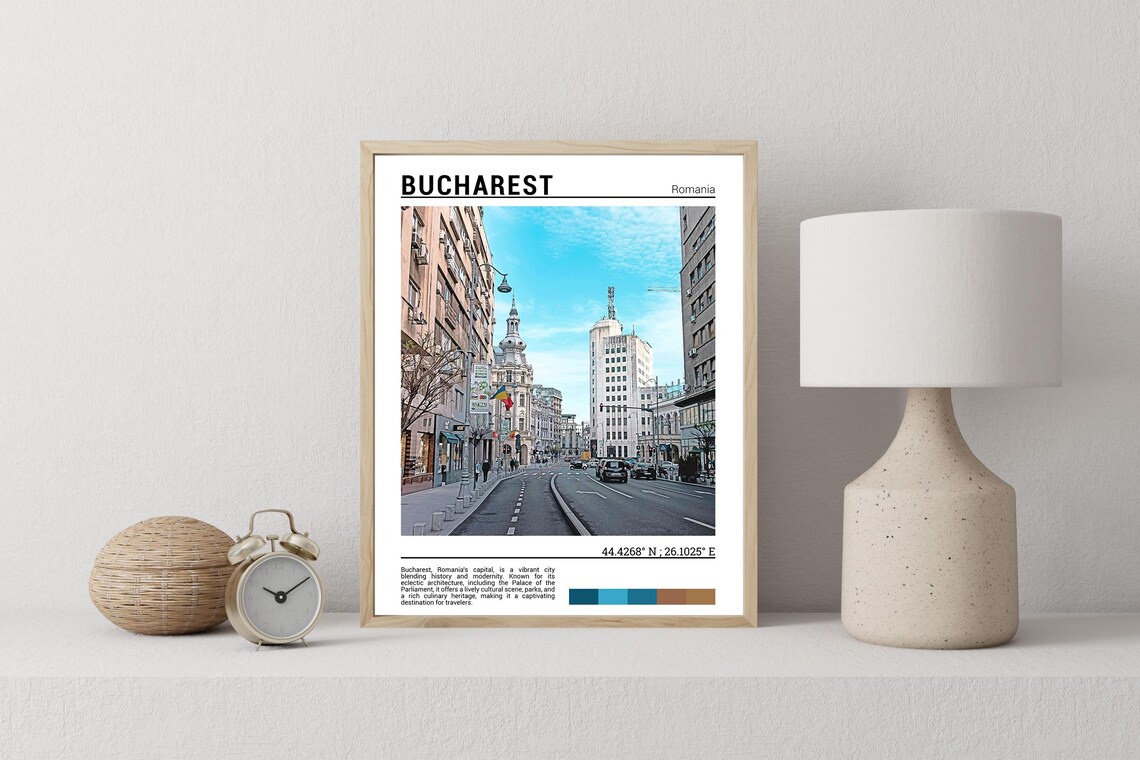 Bucharest Romania City Boulevard Historic Street Scene Travel Poster - Image 2