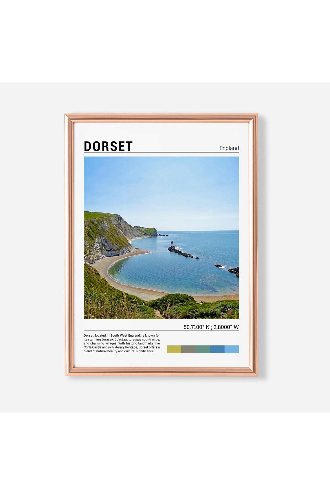Dorset England Crescent Bay Green Cliffs Turquoise Water Poster
