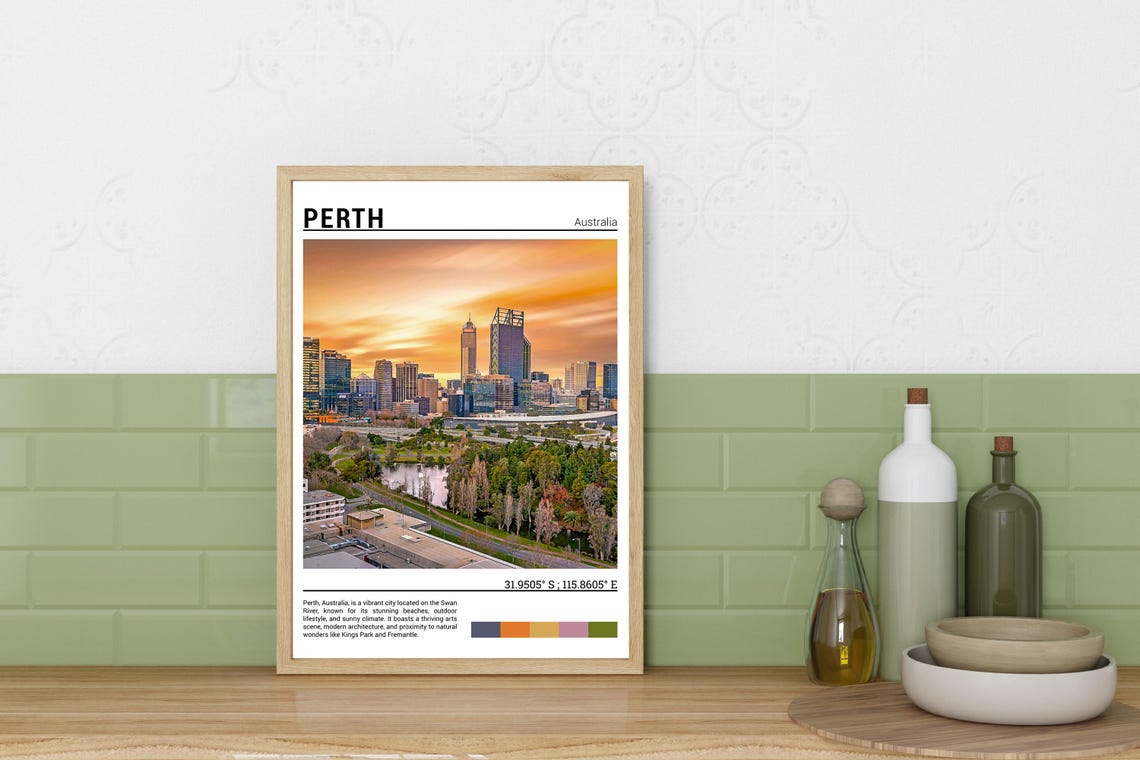 Perth Australia Golden Sunset Skyline Over Green Park Poster - Image 3