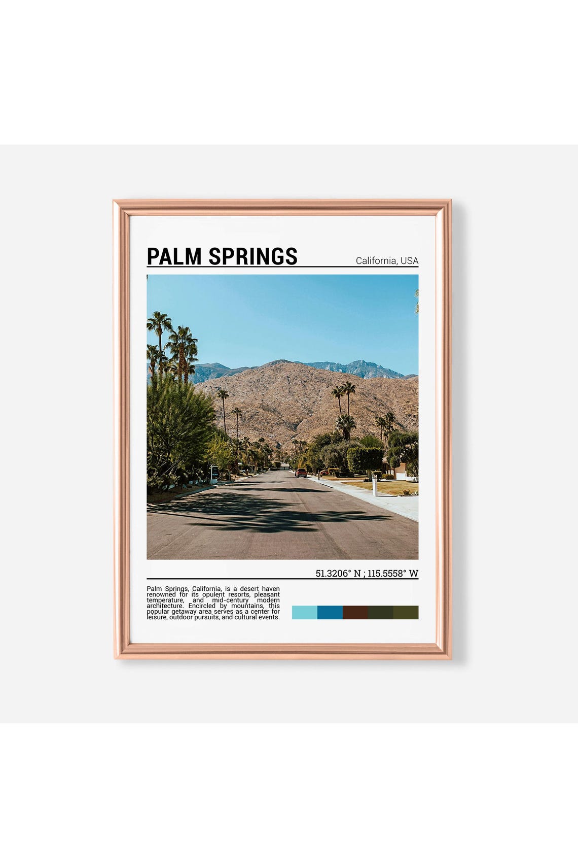 Palm Springs California Palm Lined Street Desert Mountains Poster