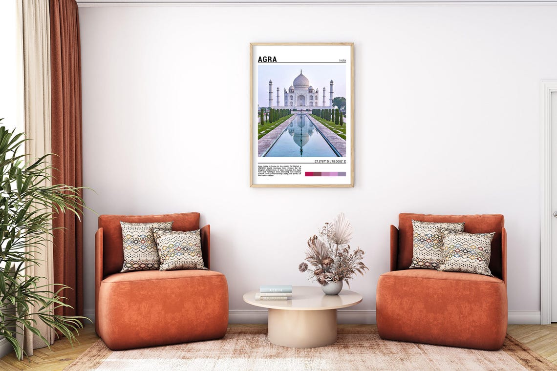 Agra India Taj Mahal Reflecting Pool Mughal Architecture Travel Poster - Image 7