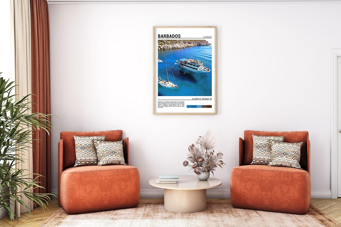 Barbados Caribbean Boats Blue Water Cove Rocky Coast Travel Poster - Image 7