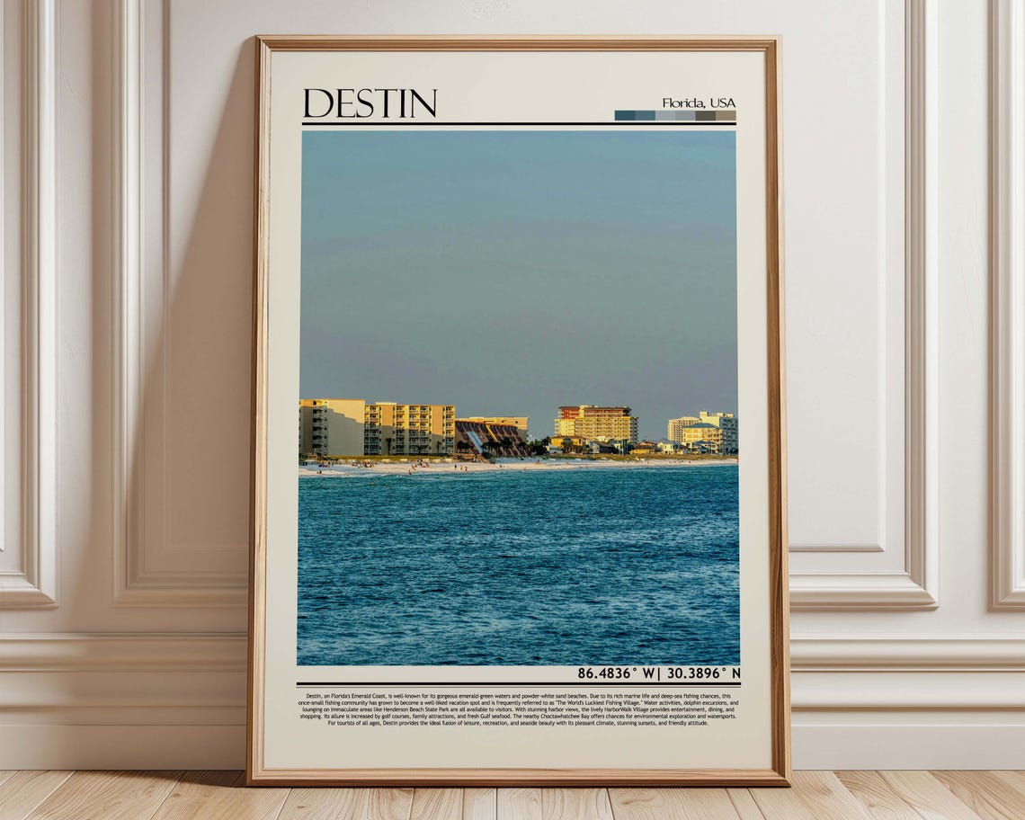 Destin Florida Travel Poster Emerald Coast Beach Skyline Decor Art