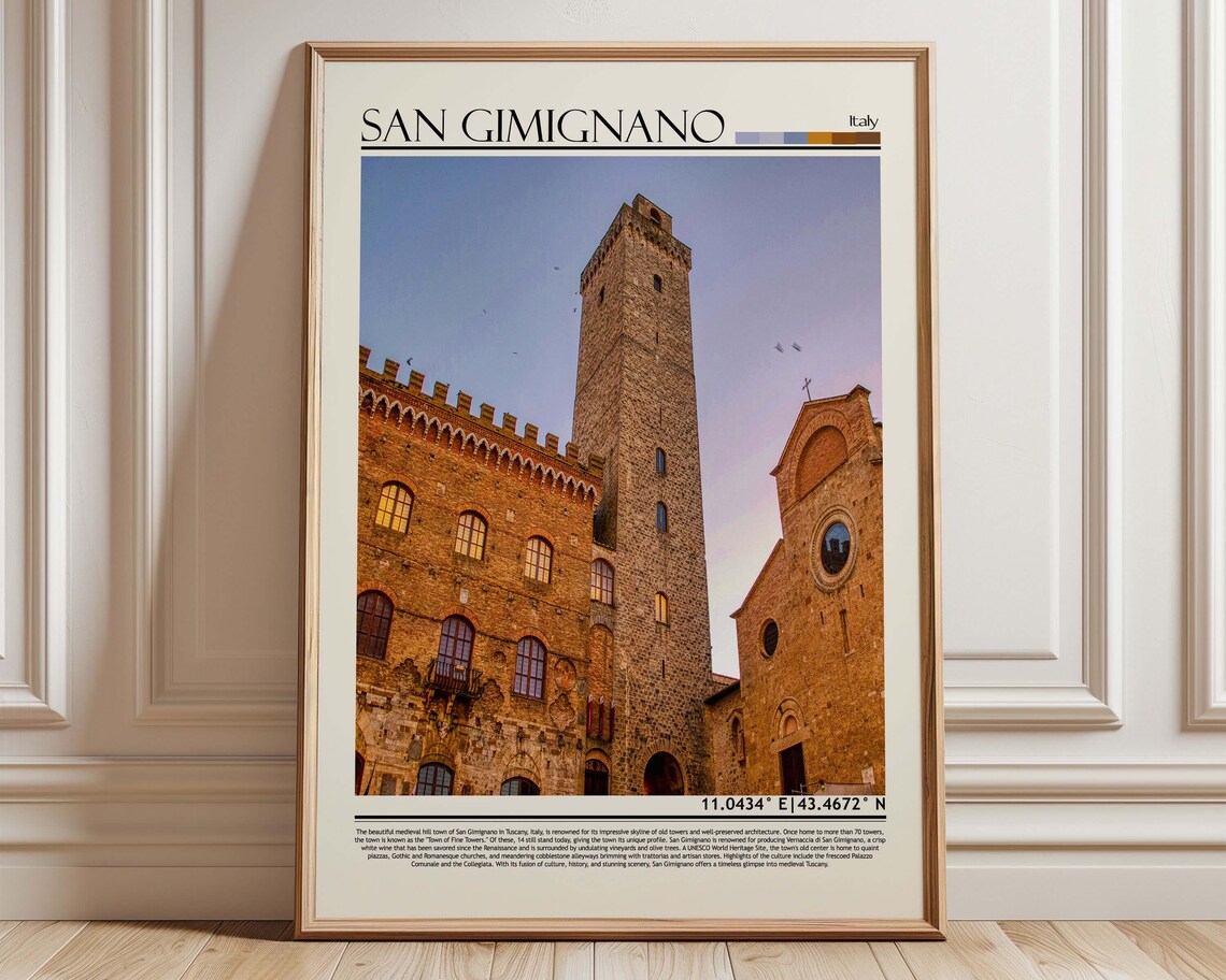 San Gimignano Italy Medieval Tower and Old Town Travel Poster