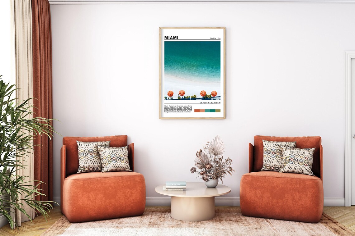Miami Florida Aerial Beach Umbrellas Turquoise Ocean Scene Poster - Image 7