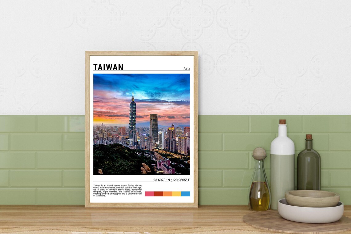 Taiwan Taipei 101 Tower Fiery Sunset Capital Skyline Photo Poster - Image 3