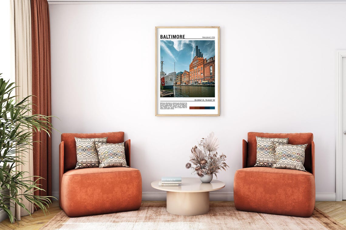 Baltimore Maryland Inner Harbor Ship Brick Waterfront Travel Poster - Image 7