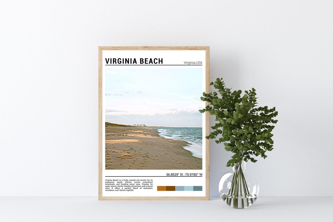 Virginia Beach Oceanfront Sandy Shore Waves Golden Light Poster - Image 4