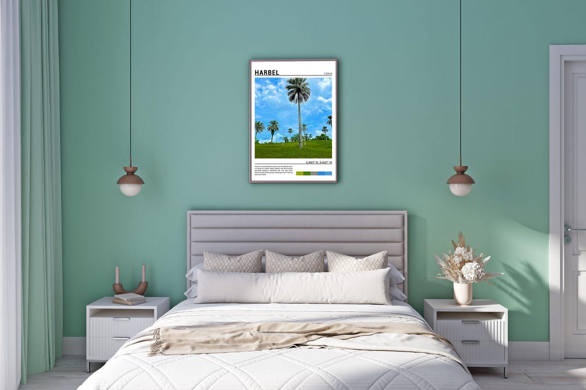 Harbel Liberia Tall Palm Trees Green Field Tropical Sky Scene Poster - Image 5