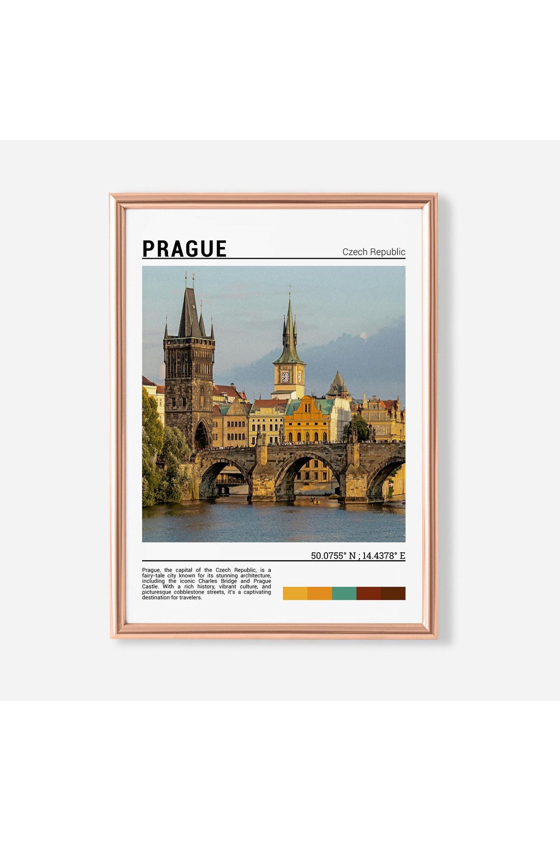 Prague Czech Republic Charles Bridge Golden Hour Travel Poster