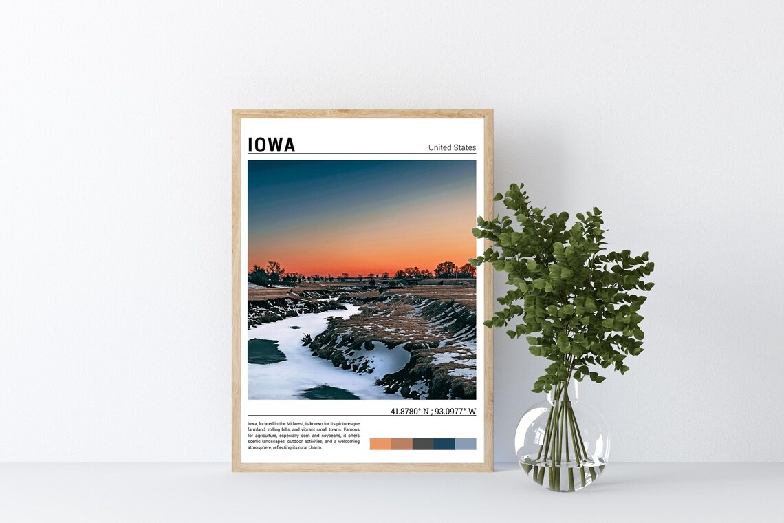 Iowa Winter Creek Sunset Snowy Prairie Landscape Golden Hour Poster - Image 4
