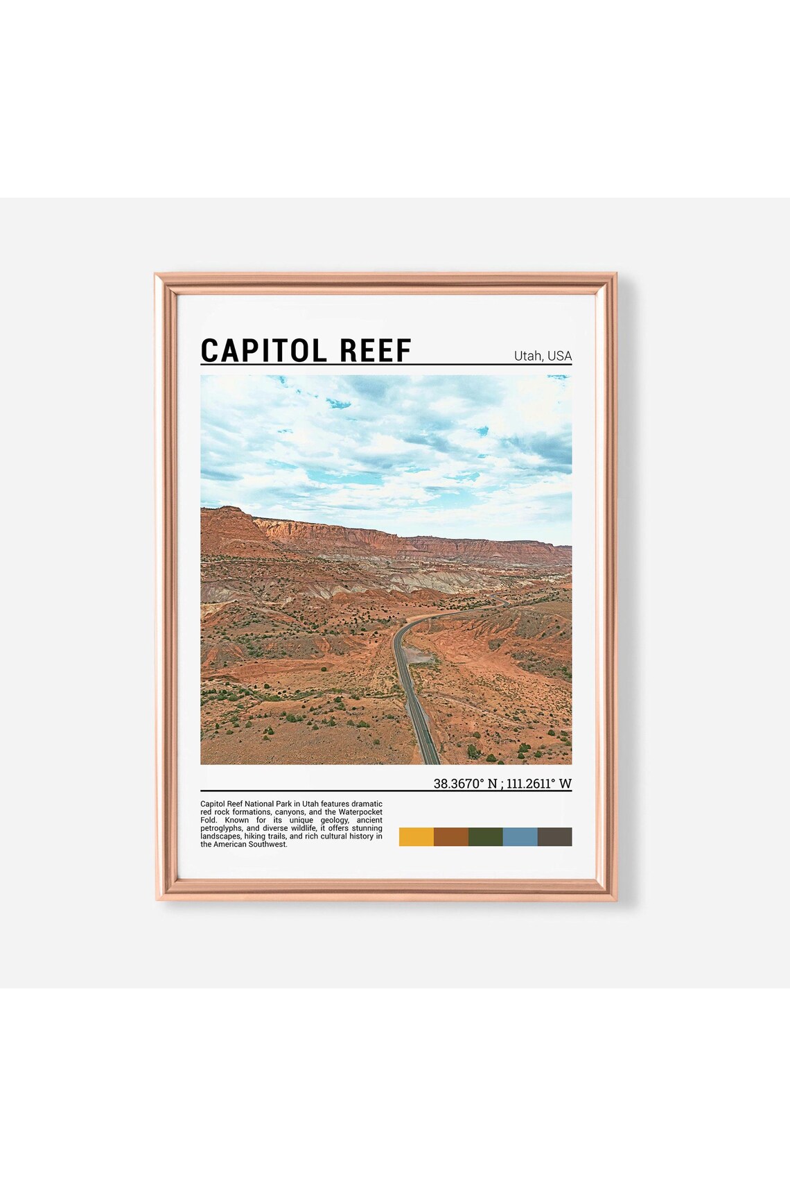 Capitol Reef Utah Red Rock Canyon Desert Road Southwest Poster