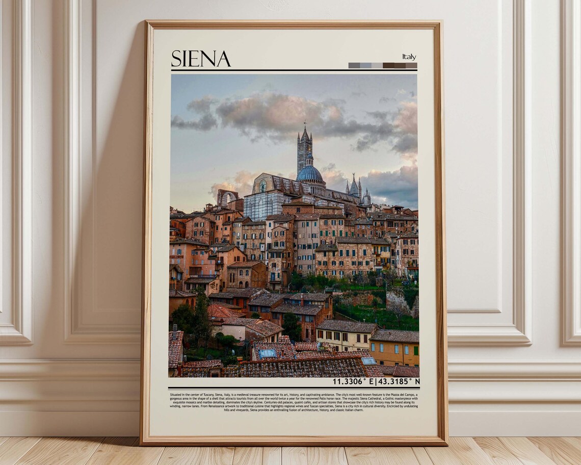 Siena Italy Cathedral Dome and Old Town Sunset Travel Poster