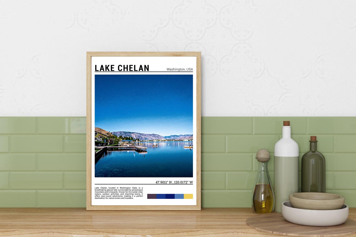 Lake Chelan Washington Starry Night Dock Reflection Photo Poster - Image 3