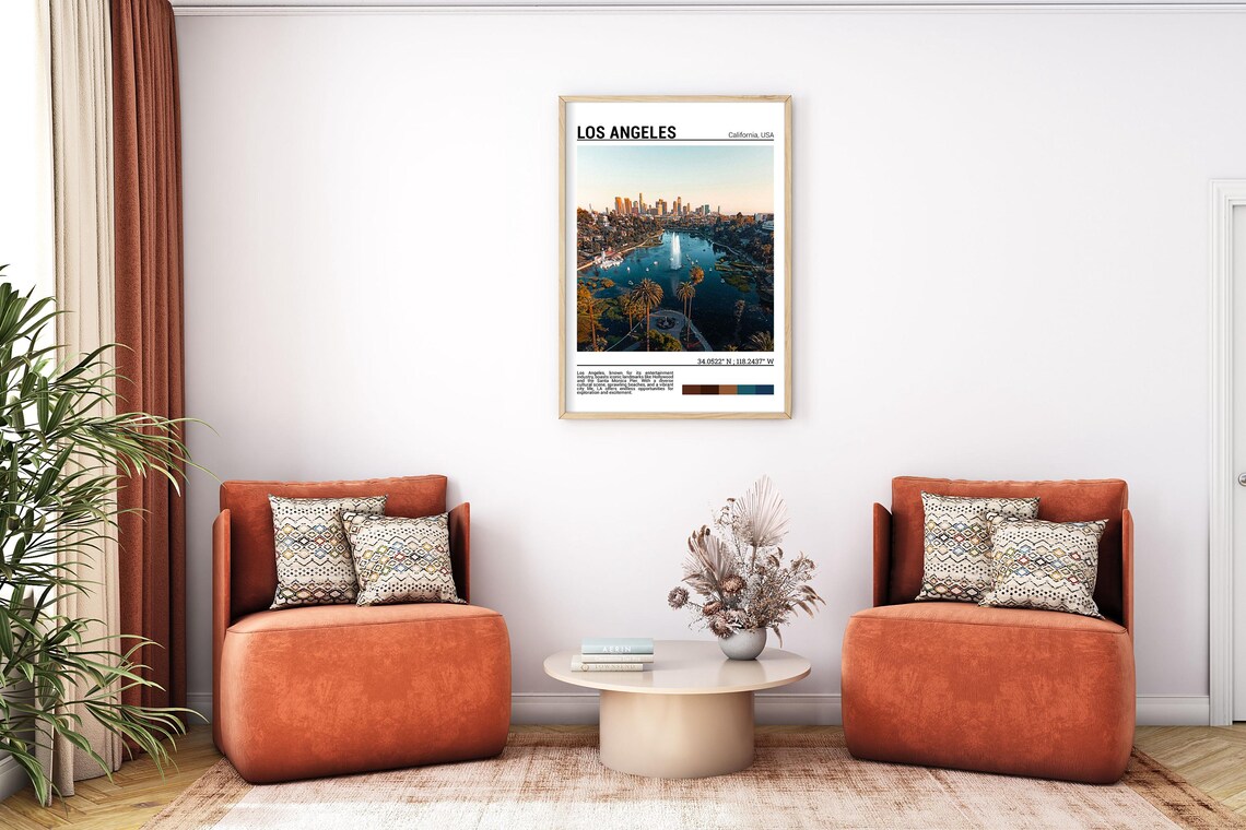 Los Angeles Downtown Skyline Echo Park Lake Palm Trees Travel Poster - Image 7