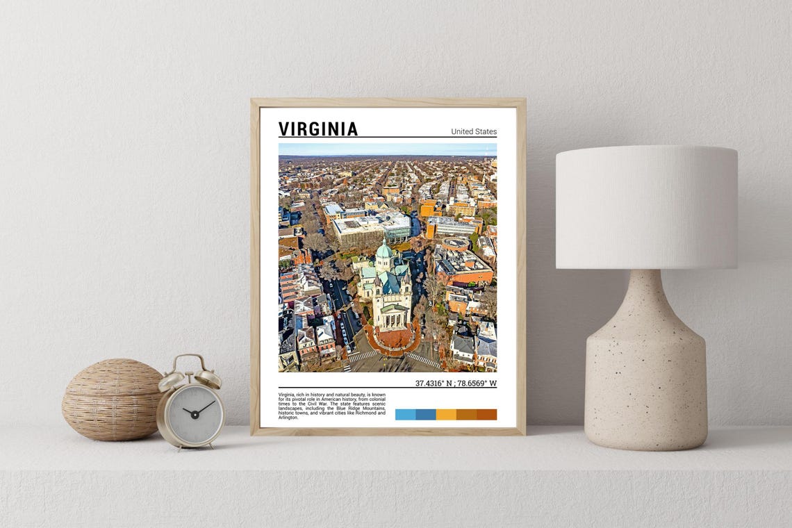 Virginia USA Aerial City View Domed Historic Building Poster - Image 2