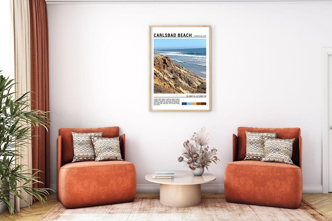 Carlsbad Beach California Sandstone Cliffs Surf Waves Poster - Image 7
