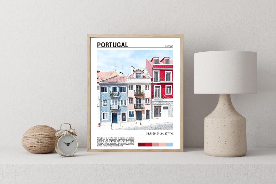 Portugal Lisbon Colorful Tiled Houses Historic Street Travel Poster - Image 2