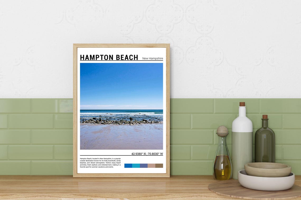 Hampton Beach New Hampshire Rocky Shore Atlantic Ocean Scene Poster - Image 3