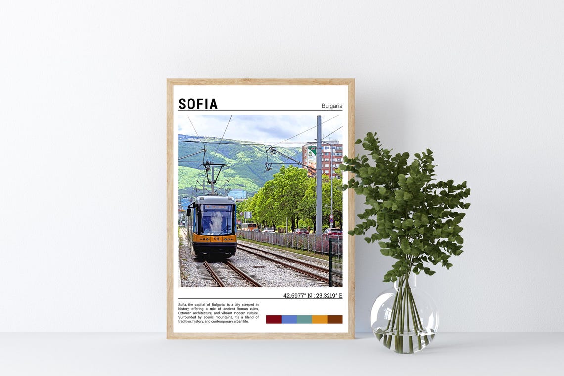 Sofia Bulgaria Tram Mountain Backdrop City Street Urban View Poster - Image 4