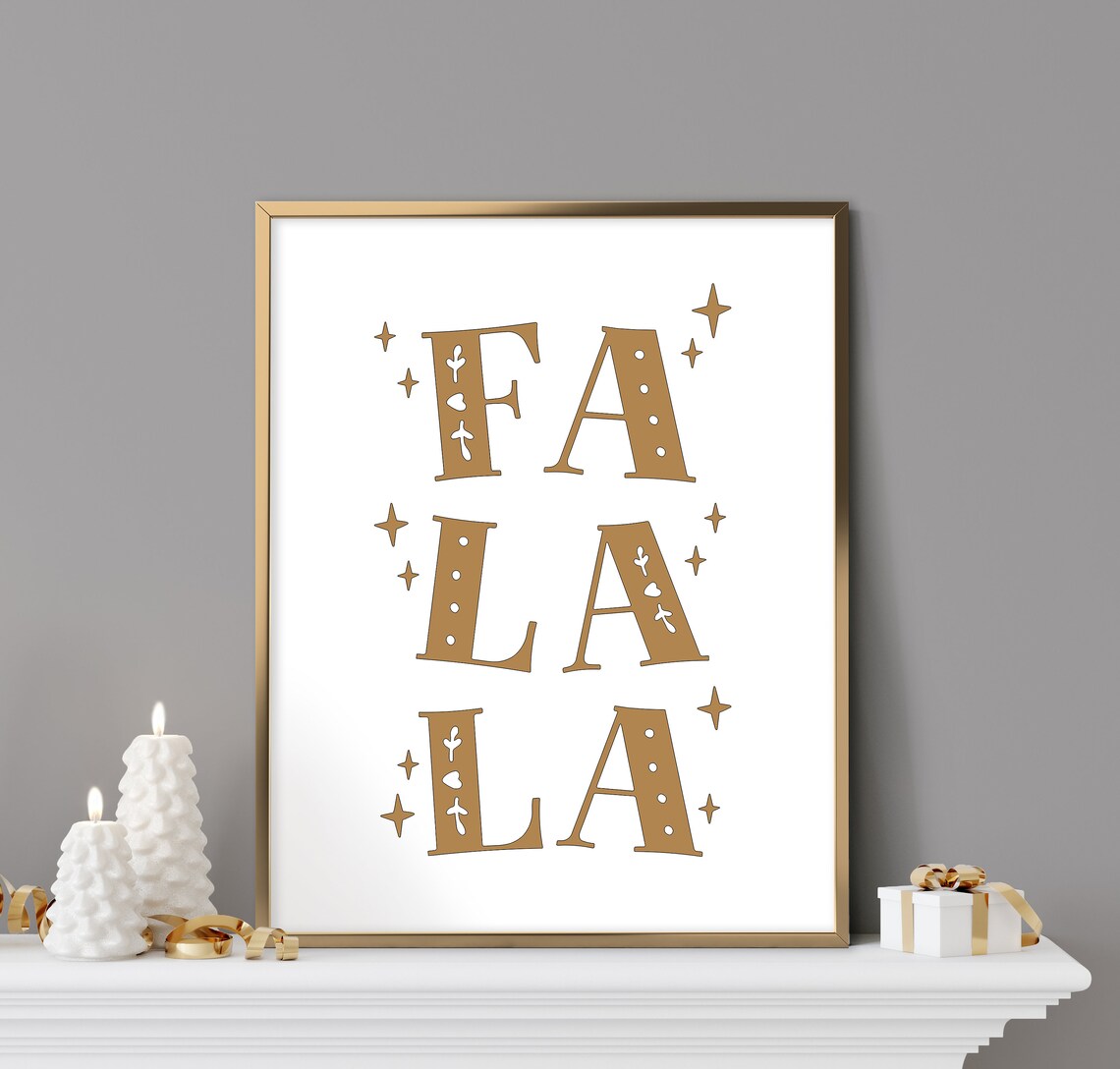 Fa La La Gold Block Letters Modern Christmas Holiday Wall Art - Image 2