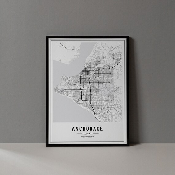 Anchorage Alaska City Street Map Minimalist Black and White Poster
