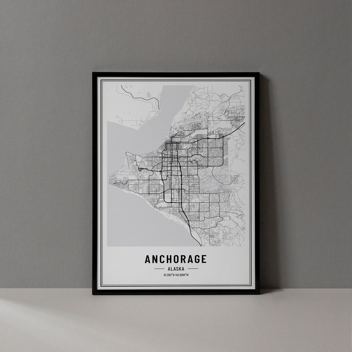 Anchorage Alaska City Street Map Minimalist Black and White Poster