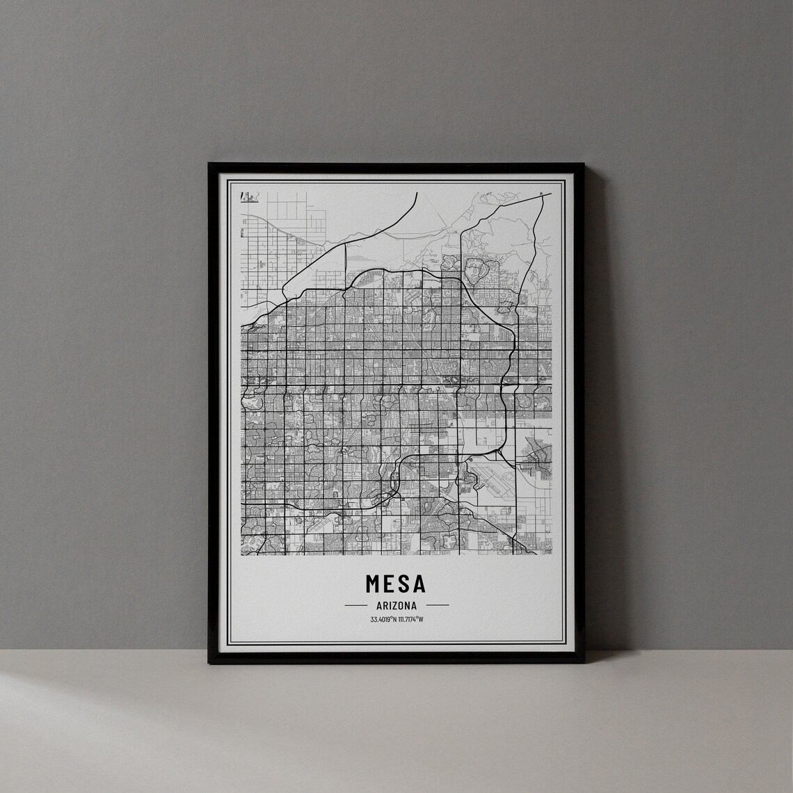 Mesa Arizona Street Map Black and White Minimalist City Poster