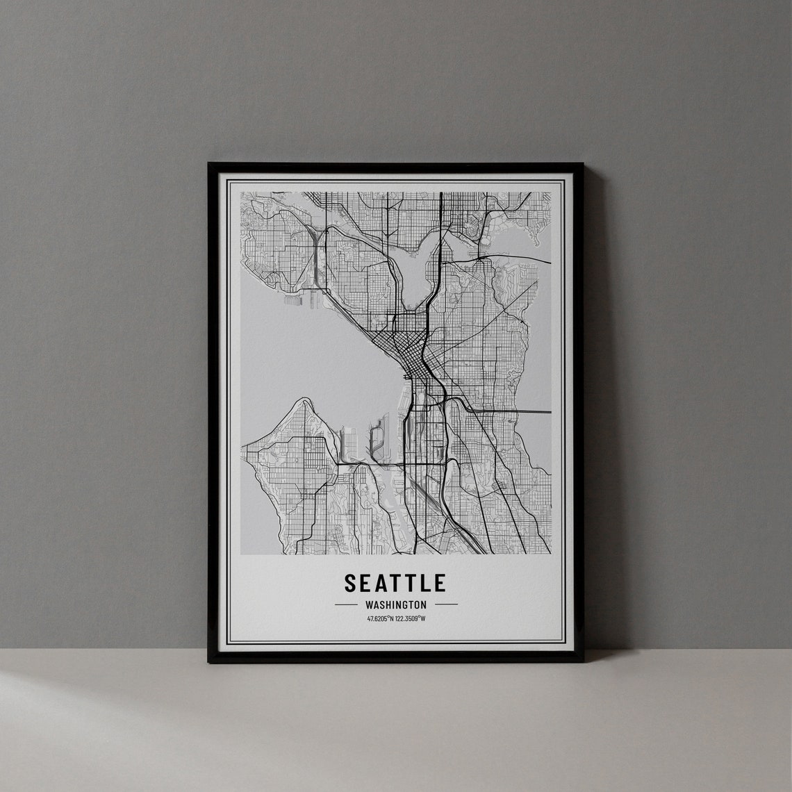 Seattle Washington Street Map Black and White Minimalist City Poster