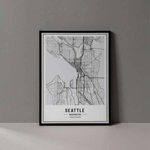 Seattle Washington Street Map Black and White Minimalist City Poster