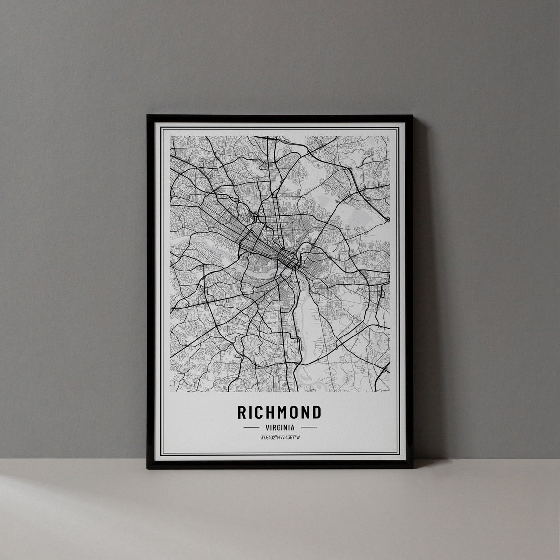 Richmond Virginia Black and White Minimalist City Map Poster