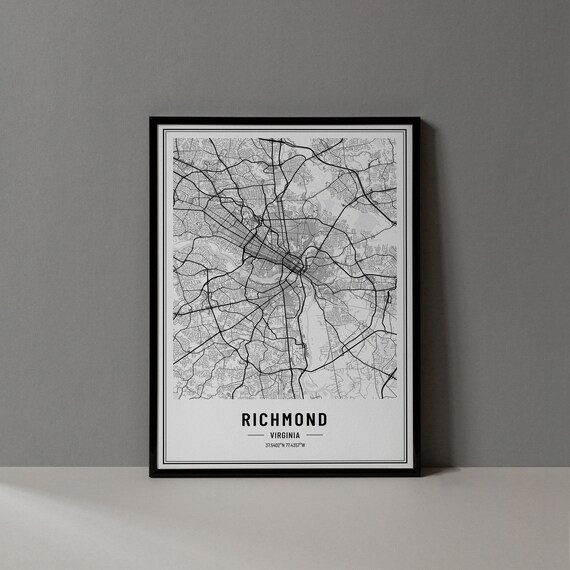 Richmond Virginia Black and White Minimalist City Map Poster