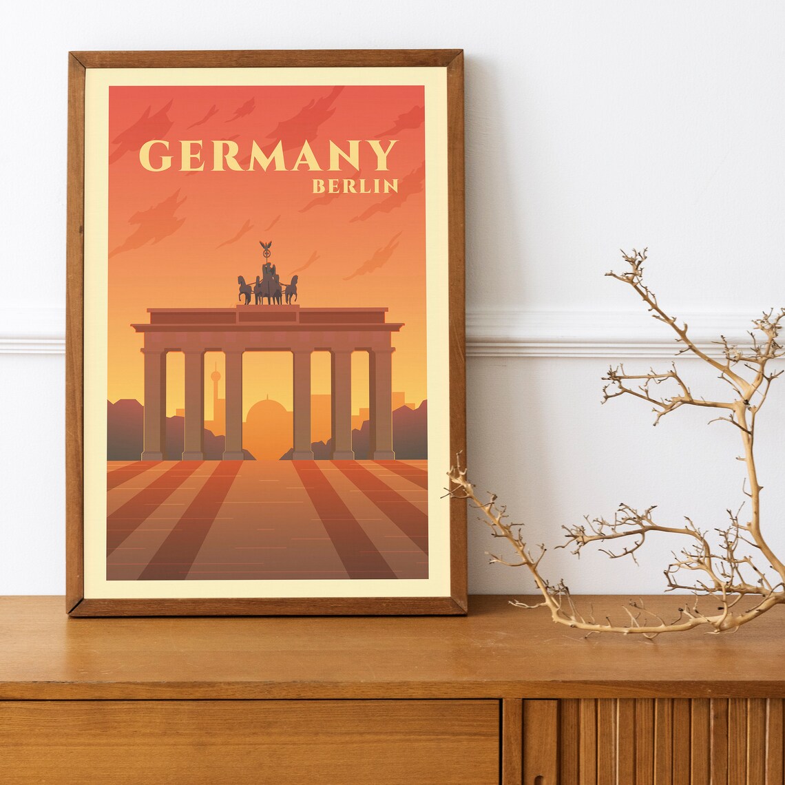 Germany Berlin Brandenburg Gate Vintage Sunset Travel Poster - Image 4